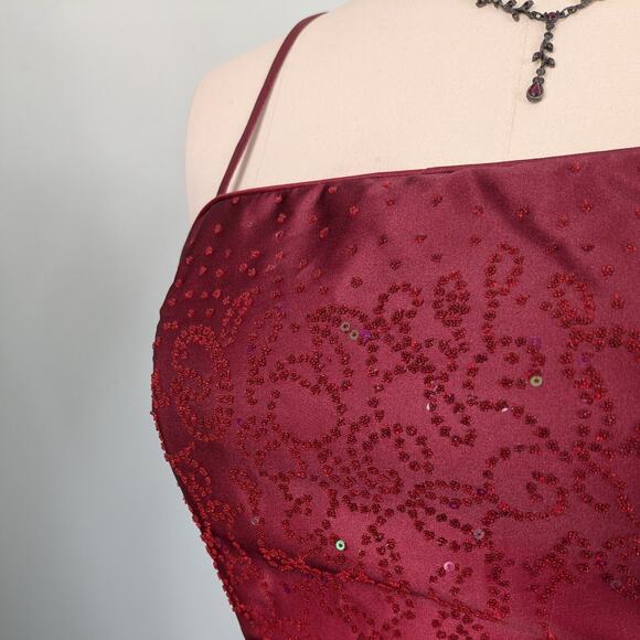 Y2K Prom Dress Maxi Gown M Red Ombre Vintage Corset Bead Whimsigoth Princess 90s - Picture 4 of 9